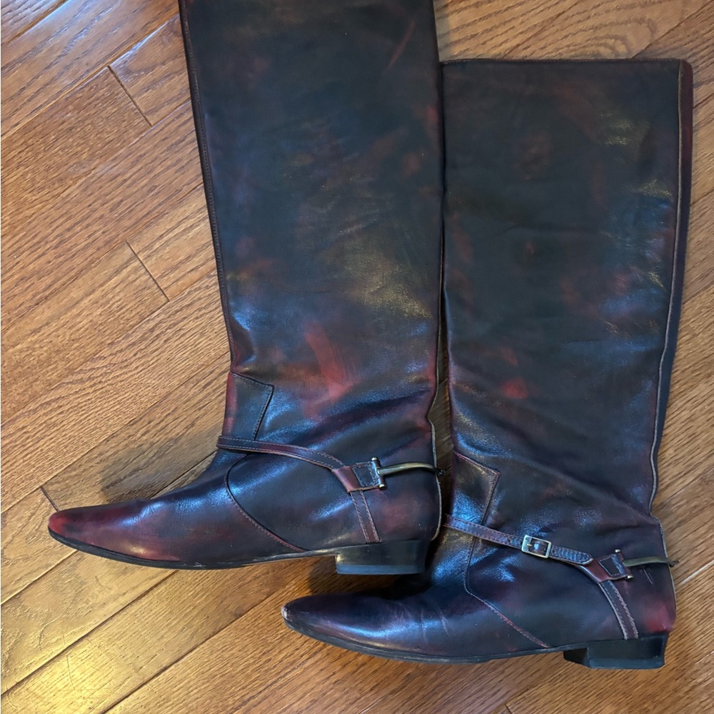 Frye Leather Knee-High Boots, dark red/brown, size M